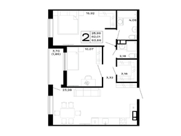 Продается 2-комнатная квартира ЖК Горные высоты, литер 5.3, 63.86  м², 7471620 рублей