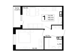 Продается 1-комнатная квартира ЖК Горные высоты, литер 5.3, 40  м&sup2;, 6040000 рублей