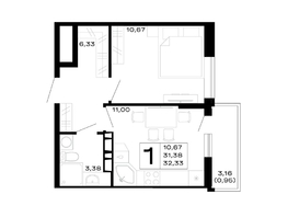 Продается 1-комнатная квартира ЖК Горные высоты, литер 5.1, 32.33  м&sup2;, 4881830 рублей