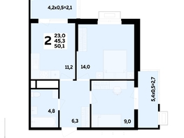 Продается 2-комнатная квартира ЖК Мегасити, литер 2.1, 50.1  м&sup2;, 8391700 рублей