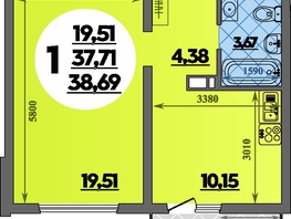 Продается 1-комнатная квартира ЖК Предгорье ЛАГО-НАКИ, литера 4, 38.69  м&sup2;, 5607000 рублей