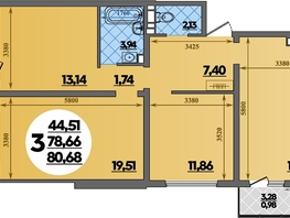 Продается 3-комнатная квартира ЖК Предгорье ЛАГО-НАКИ, литера 4, 80.68  м&sup2;, 8900000 рублей