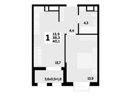 Продается 1-комнатная квартира ЖК Мегасити, литер 2.1, 40.1  м&sup2;, 7363300 рублей