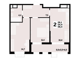 Продается 2-комнатная квартира ЖК Мегасити, литер 2.1, 58.4  м&sup2;, 9018600 рублей