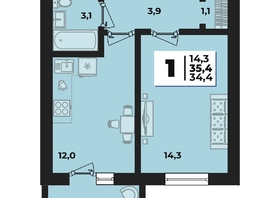 Продается 1-комнатная квартира ЖК Дарград, литера 42, 35.4  м&sup2;, 5276500 рублей