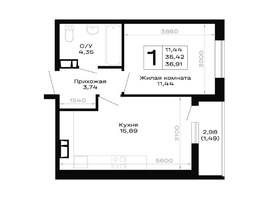 Продается 1-комнатная квартира ЖК Горные высоты, литер 5.2, 36.91  м&sup2;, 5684140 рублей