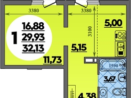 Продается Студия ЖК Предгорье ЛАГО-НАКИ, литера 3, 32.13  м&sup2;, 5031558 рублей