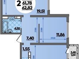 Продается 2-комнатная квартира ЖК Предгорье ЛАГО-НАКИ, литера 8, 62.82  м&sup2;, 8053524 рублей