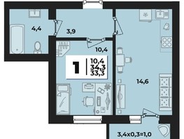 Продается 1-комнатная квартира ЖК Дарград, литера 39, 34.3  м², 4269770 рублей