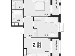 Продается 2-комнатная квартира ЖК МЕГАСИТИ, литера 1.1, 55.3  м², 6354200 рублей