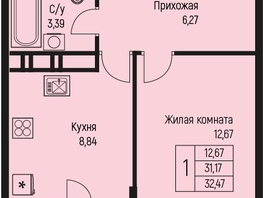 Продается 1-комнатная квартира ЖК Ритм, литер 2, 32.47  м², 4871000 рублей