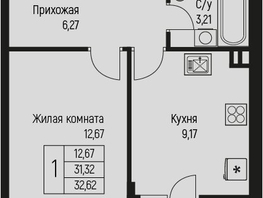 Продается 1-комнатная квартира ЖК Ритм, литер 2, 32.62  м², 4730000 рублей