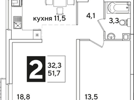 Продается 2-комнатная квартира ЖК Самолет, литера 58, 51.7  м², 4911500 рублей