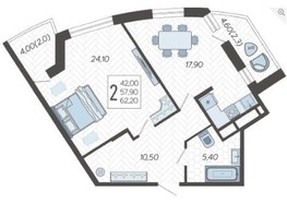Продается 2-комнатная квартира ЖК Зеленодар, литера 5б, 62  м², 6700000 рублей