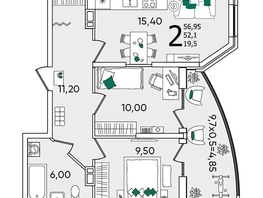 Продается 2-комнатная квартира ЖК Любимово, 12 квартал литер 2, 56.95  м², 5922800 рублей