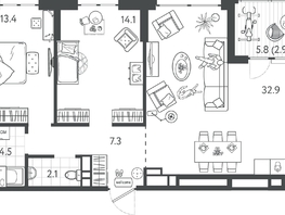 Продается 2-комнатная квартира ЖК Все Свои VIP, литера 7, 77.2  м², 23160000 рублей