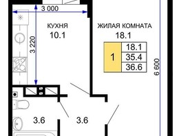 Продается 1-комнатная квартира ЖК Дыхание, литер 21, 36.6  м², 3544966 рублей