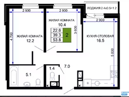 Продается 2-комнатная квартира ЖК Дыхание, литер 21, 53.8  м², 5270000 рублей