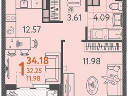 Продается 1-комнатная квартира ЖК Клубный квартал «Друзья», литера 1, 34.18  м², 3623080 рублей