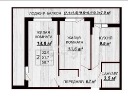 Продается 2-комнатная квартира ЖК Акварели-2, литера 5, 51.9  м², 7300000 рублей
