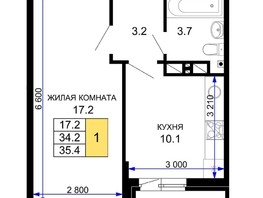 Продается 1-комнатная квартира ЖК Дыхание, литер 16, 36.6  м², 4100000 рублей
