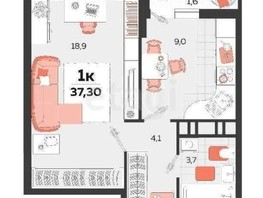 Продается 1-комнатная квартира ЖК Абрикосово, литера 3, 37.3  м², 4100000 рублей
