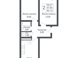 Продается 2-комнатная квартира ЖК Зеленый театр, литера 1, 50.13  м², 7133499 рублей