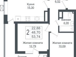 Продается 2-комнатная квартира ЖК Зеленый театр, литера 1, 53.74  м², 9873112 рублей