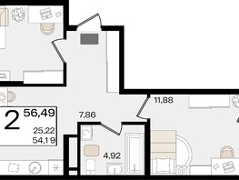 Продается 2-комнатная квартира ЖК Патрики, литер 1.1, 56.49  м², 15653379 рублей
