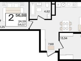 Продается 2-комнатная квартира ЖК Патрики, литер 1.3, 56.88  м², 16068600 рублей