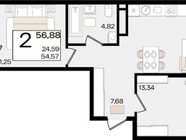 Продается 2-комнатная квартира ЖК Патрики, литер 1.3, 56.88  м², 16523640 рублей