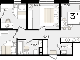 Продается 3-комнатная квартира ЖК Патрики, литер 1.4, 67.21  м², 20290699 рублей