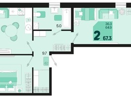 Продается 2-комнатная квартира ЖК Первое место, квартал 1.1, литер 2, 67.3  м², 8008700 рублей