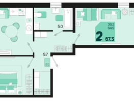 Продается 2-комнатная квартира ЖК Первое место, квартал 1.1, литер 2, 67.3  м², 8614400 рублей