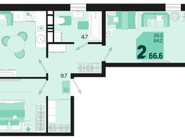 Продается 2-комнатная квартира ЖК Первое место, квартал 1.1, литер 2, 66.6  м², 7992000 рублей
