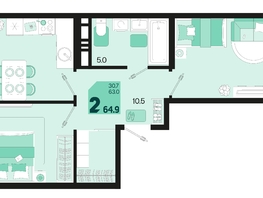 Продается 2-комнатная квартира ЖК Первое место, квартал 1.1, литер 2, 64.9  м², 9215800 рублей