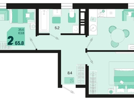 Продается 2-комнатная квартира ЖК Первое место, квартал 1.3, литер 1, 65.8  м², 9146200 рублей