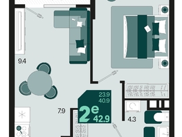 Продается 2-комнатная квартира ЖК Первое место, квартал 1.3, литер 2, 42.9  м², 7378800 рублей