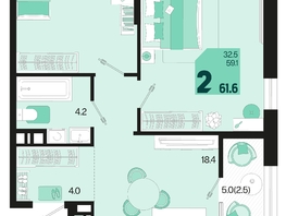 Продается 2-комнатная квартира ЖК Первое место, квартал 1.3, литер 2, 61.6  м², 10508960 рублей