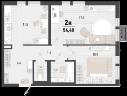 Продается 2-комнатная квартира ЖК Барса, 2В литер, 54.4  м², 12898240 рублей