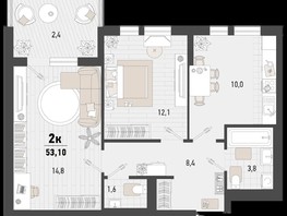 Продается 2-комнатная квартира ЖК Барса, 3В литер, 53.1  м², 14570640 рублей