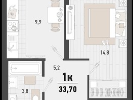 Продается 1-комнатная квартира ЖК Барса, 4В литер, 33.7  м², 9722450 рублей