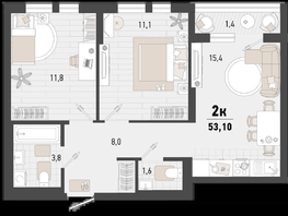 Продается 2-комнатная квартира ЖК Барса, 4В литер, 53.1  м², 15099781 рублей