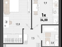 Продается 1-комнатная квартира ЖК Барса, 4В литер, 34  м², 8163400 рублей