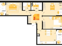 Продается 3-комнатная квартира ЖК Первое место, квартал 1.2, литер 2, 74.6  м², 9698000 рублей