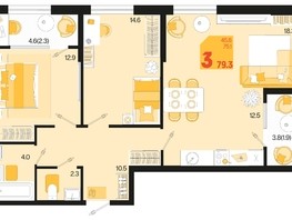Продается 3-комнатная квартира ЖК Первое место, квартал 1.2, литер 2, 79.3  м², 9286030 рублей
