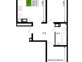 Продается 2-комнатная квартира ЖК Дыхание, литер 18, 63  м², 7193000 рублей