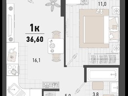Продается 1-комнатная квартира ЖК Барса, 3В литер, 36.6  м², 10262640 рублей