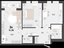 Продается 2-комнатная квартира ЖК Барса, 3В литер, 51.9  м², 13774260 рублей