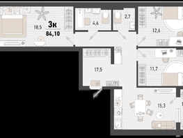 Продается 3-комнатная квартира ЖК Барса, 4В литер, 84.1  м², 22207446 рублей